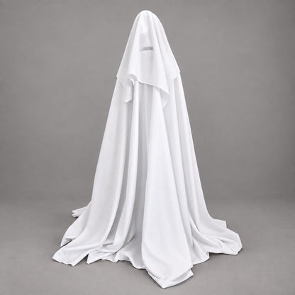 SHROUD full-size animatronic ghost with flowing white fabric and a subtle face silhouette.